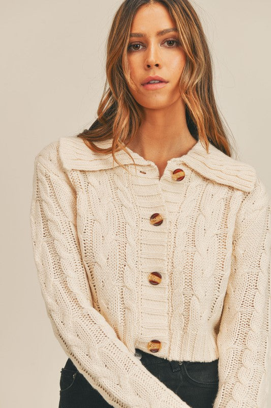 Long-Sleeve Cable-Knit Cropped Cardigan